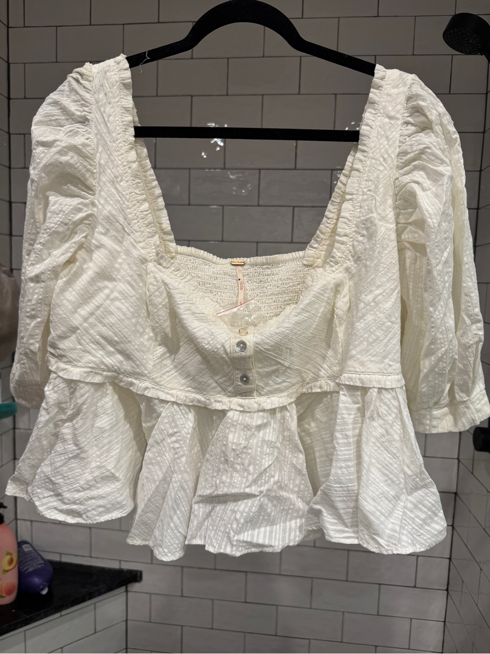 Free People White Puff-Sleeve Peplum Top -  Women